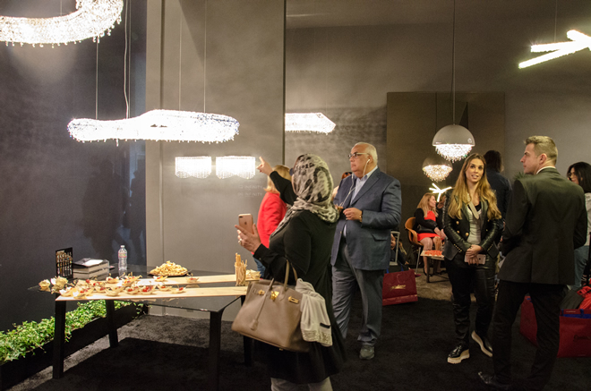 Networking Cocktail Party at Euroluce 2017, Manooi Crystal Chandeliers