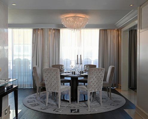 Atoll crystal chandelier shines in a private residence, Manooi Crystal Chandeliers